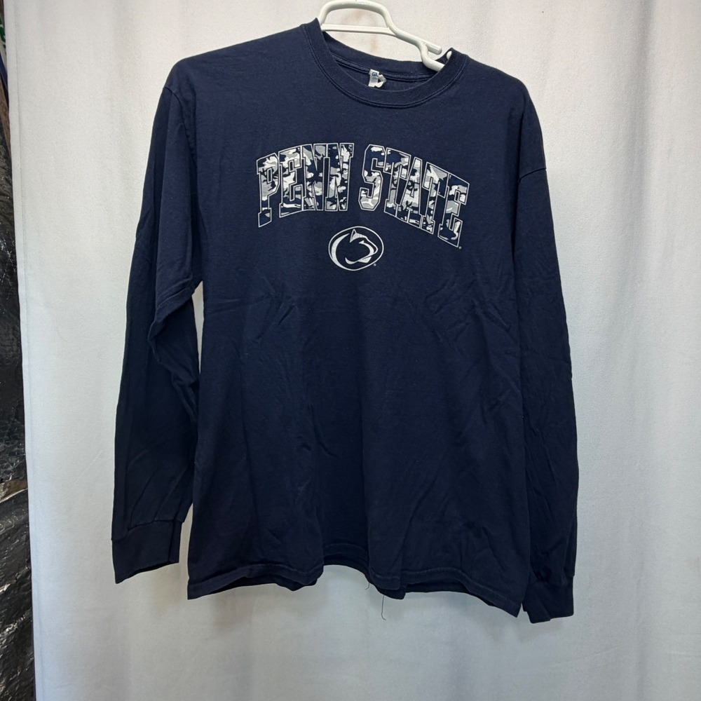 Penn State Gildan T-Shirt Men XL Navy Blue Camo Graphic Long Sleeve Nittany NCAA